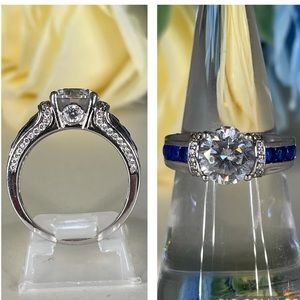 Sterling silver CZ ring with simulated blue sapphires size 7